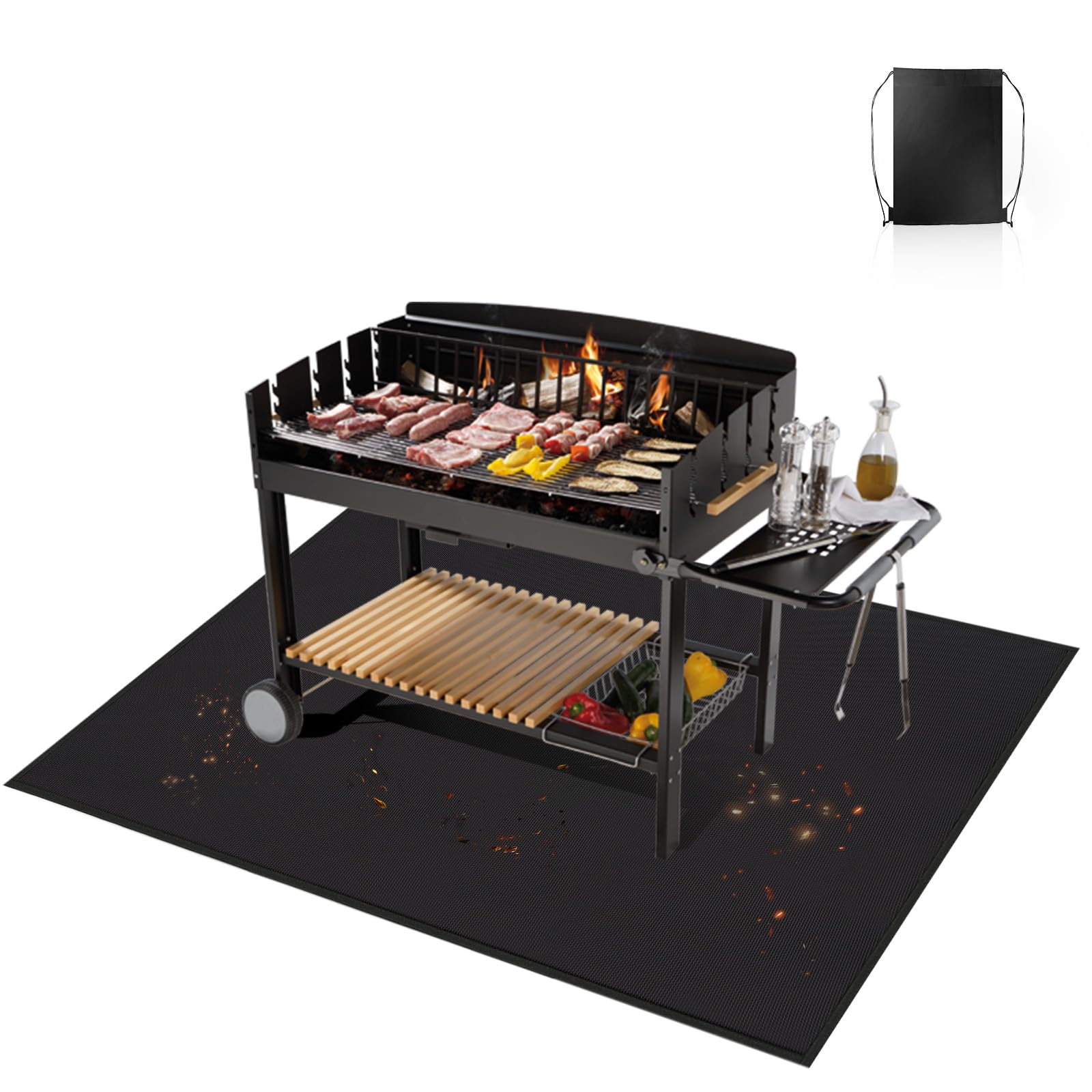 Photo 1 of Thickened Under Grill Mat for Outdoor Grill,Oil-Proof and Fireproof Mat for Outdoor Lawn,Smokers, Deck and Patio,Indoor Fireplace Mat Fire Pit Mat,Waterproof BBQ Protector (60x42 in)