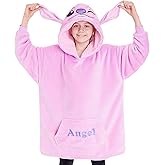 Disney Stitch Fleece Hoodie Blanket for Kids and Teenagers - One Size Fluffy Oversized Hoodie - Stitch Gifts (Lilac Angel)