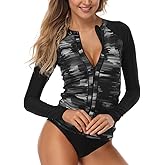 AXESEA Women's Rash Guard Tops Long Sleeve Bathing Suits Printed UV Sun Protection Swim Shirt