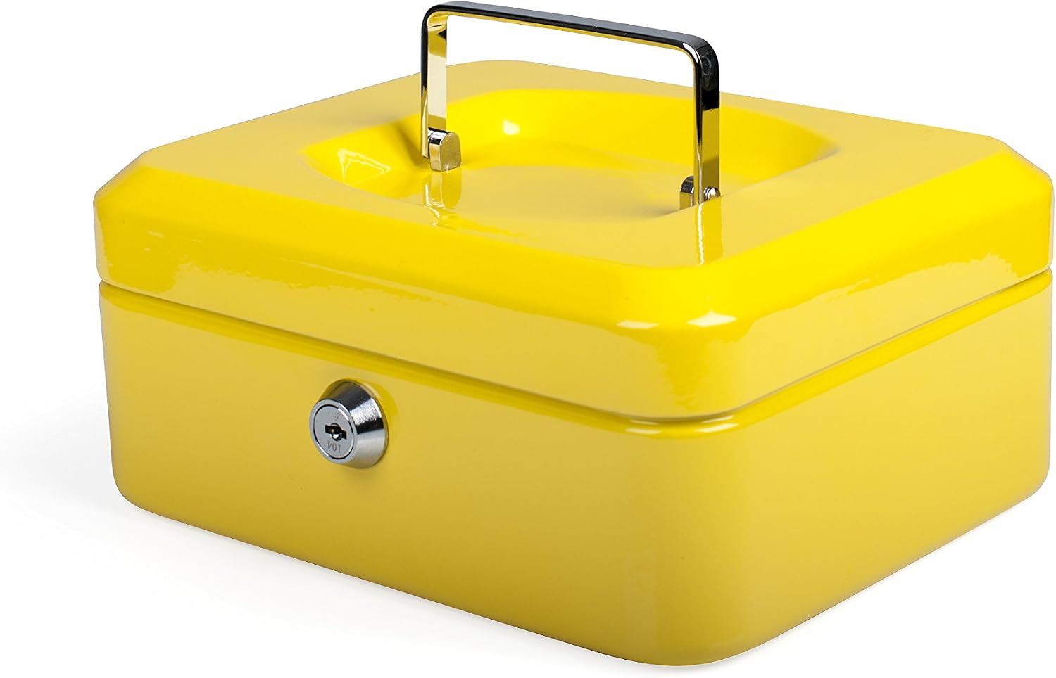 Pavo - Premium 8-Inch Metal Cash Box 20 x 16 x 9 cm with 2 Keys and Removable Change Tray - Yellow, 8 inch
