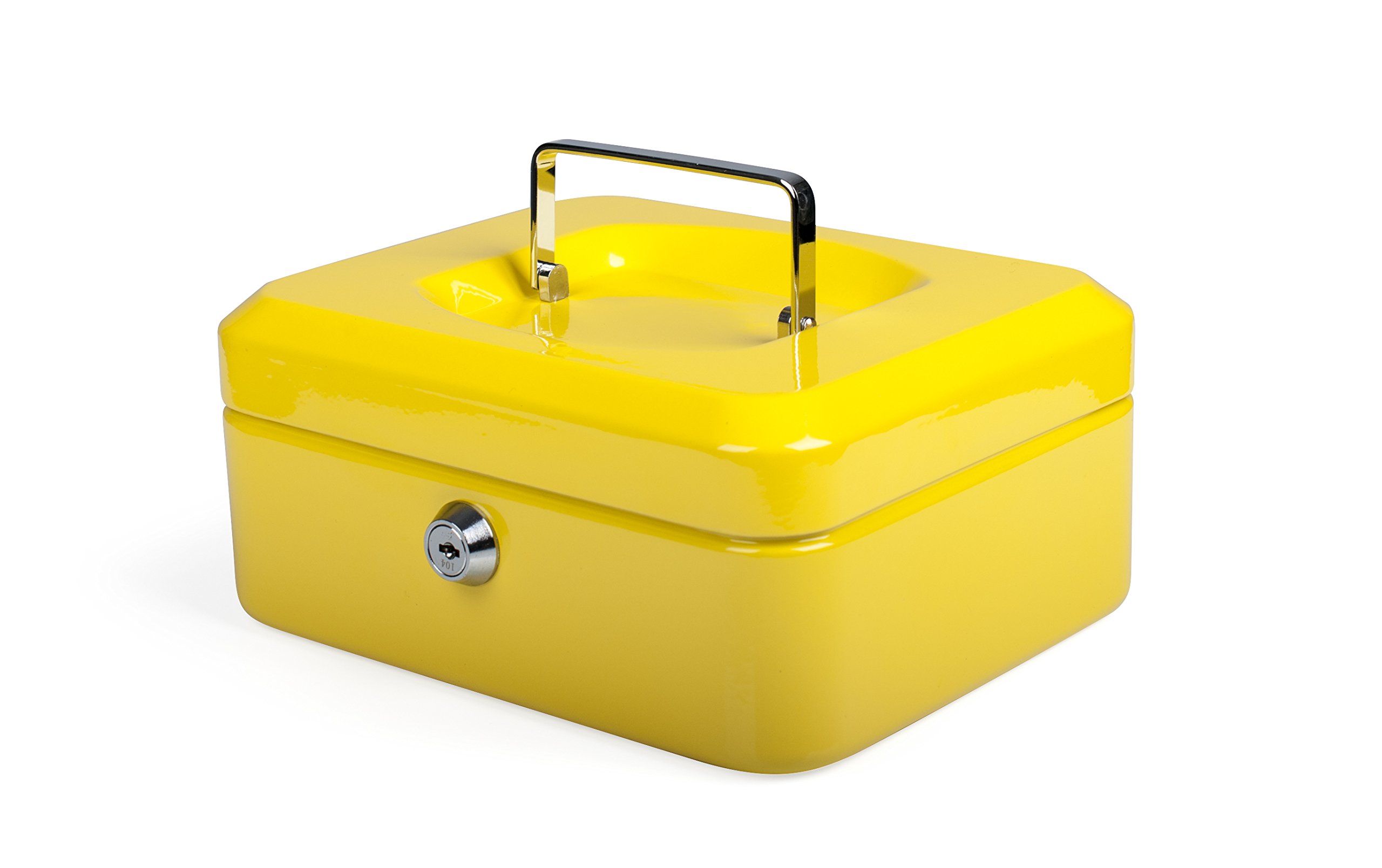 Pavo - Premium 8-Inch Metal Cash Box 20 x 16 x 9 cm with 2 Keys and Removable Change Tray - Yellow