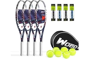 WOED BATENS Tennis Rackets for Adults 27 Inch Tennis Racquets Set Included Tennis Racket Tennis Balls Overgrips Vibration Dampers Tennis Bag