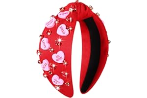 YAHPERN Valentine’s Day Headband for Women Red Pink Heart Knotted Headband Jeweled Rhinestone Crystal Wide Top Knot Hairband Valentine’s Day Hair Accessories Holiday Gifts (Letter Heart)