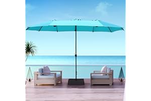Bigroof 15ft x 9ft Patio Double-Sided Umbrella with Base & Crank, Extra Large Rectangular Outdoor Umbrella for Patio, Lawn & Garden, Beige