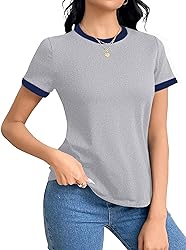 Remidoo Womens Ringer Tee Crew Neck Short Sleeve T