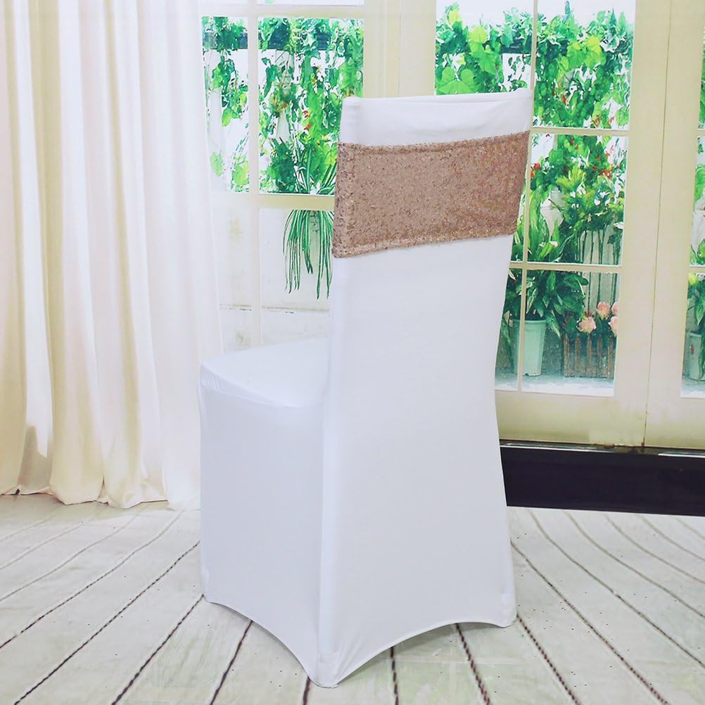 YZEO Sequin Chair Bands - 12 Pieces Rose Gold Spandex Chair Ties Sparkly Decoration Hotel Party Wedding Chair Sash