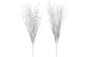 SLKING STORE SLK 16-Pack Artificial Glitter Berry Stem Ornaments, Christmas Decorative Glittery Twigs, Picks, Branches for Tree, Wreath, Small Vase, Halloween Party (Silver)