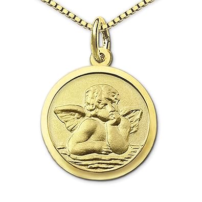 CLEVER SCHMUCK Set Goldener Anhänger Mini Engel rund Ø 10 mm innen matt Rand glänzend Rückseite Gott Schütze Dich 333 GOLD 8 