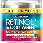 Retinol Cream for Face with Hyaluronic Acid, Day-Night Anti-Aging Moisturizer for Women, Men, Collagen Cream for Face Reduces Wrinkles, Dryness, 1.85 Oz