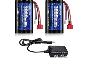 URGENEX 3000mAh 7.4 V Li-ion Battery with Deans T Plug 2S Rechargeable RC Battery Fit for WLtoys 4WD High Speed RC Cars and M