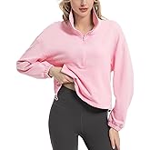 FKEEP Quarter Zip Pullover Women Cropped Sweatshirt Long Sleeve Crop Top Stand Collar Drawstring Casual Pullover