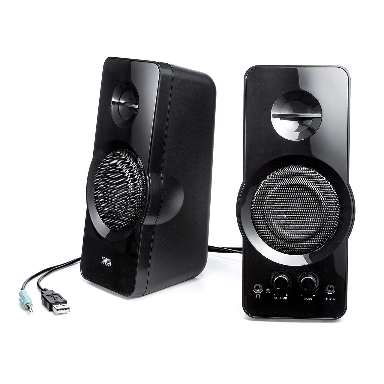 サンワダイレクト PC スピーカー 高出力36W USB電源 3.5mmステレオミニジャック接続 ヘッドホン対応 低音調整 1個 400-SP082商品画像