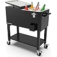 Permasteel 80-Qt Large Outdoor Patio Cooler with Wheels & Handles, Portable Rolling Ice Cooler Cart with Detachable Basin, Stand & Bottom Storage Shelf for Outdoor Entertaining, Black