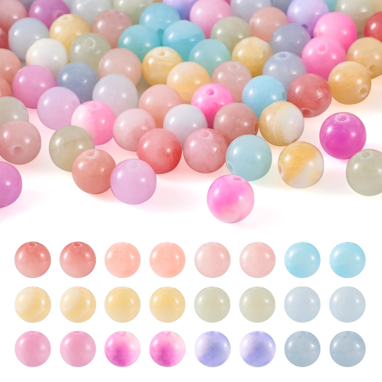 Beadthoven 120pcs Natural Jade Beads 12 Colors 8MM Round Natural Jade Stone Gemstone Beads Bulk for Jewellery Making Bracelet Necklace Phone Lanyard DIY Crafts
