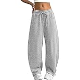 ELLEVEN Women's Cotton Barrel Leg Sweatpants with Elastic Waist, Drawstring, and Pockets – Casual Baggy Joggers