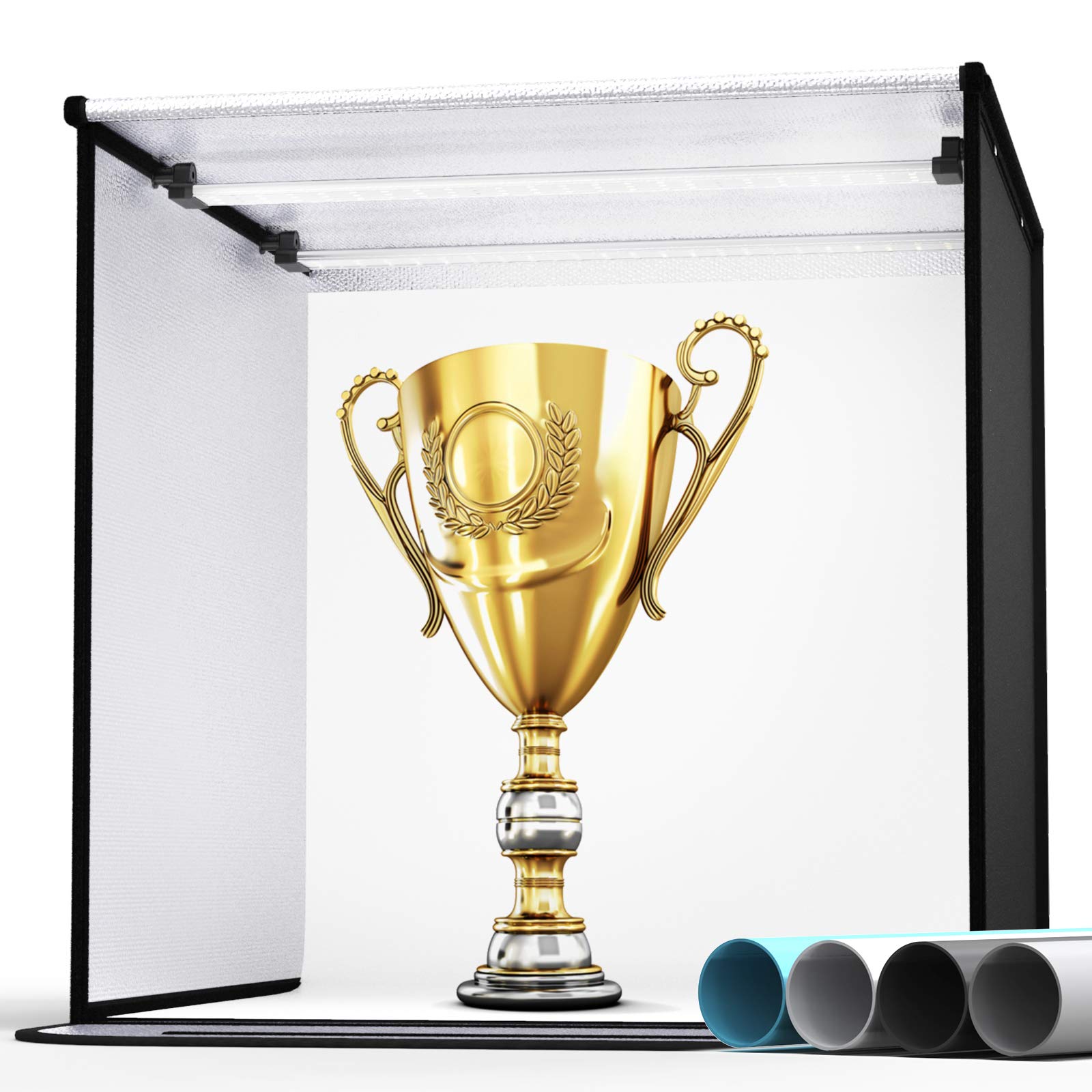 Photo Box, SAMTIAN Photo Studio 60cm × 60cm × 60cm Photo Shooting Tents Studio Light Box 126 LED Photography Large Light Tent with 4pcs Colour Backdrops (White/Grey/Blue/Black) …