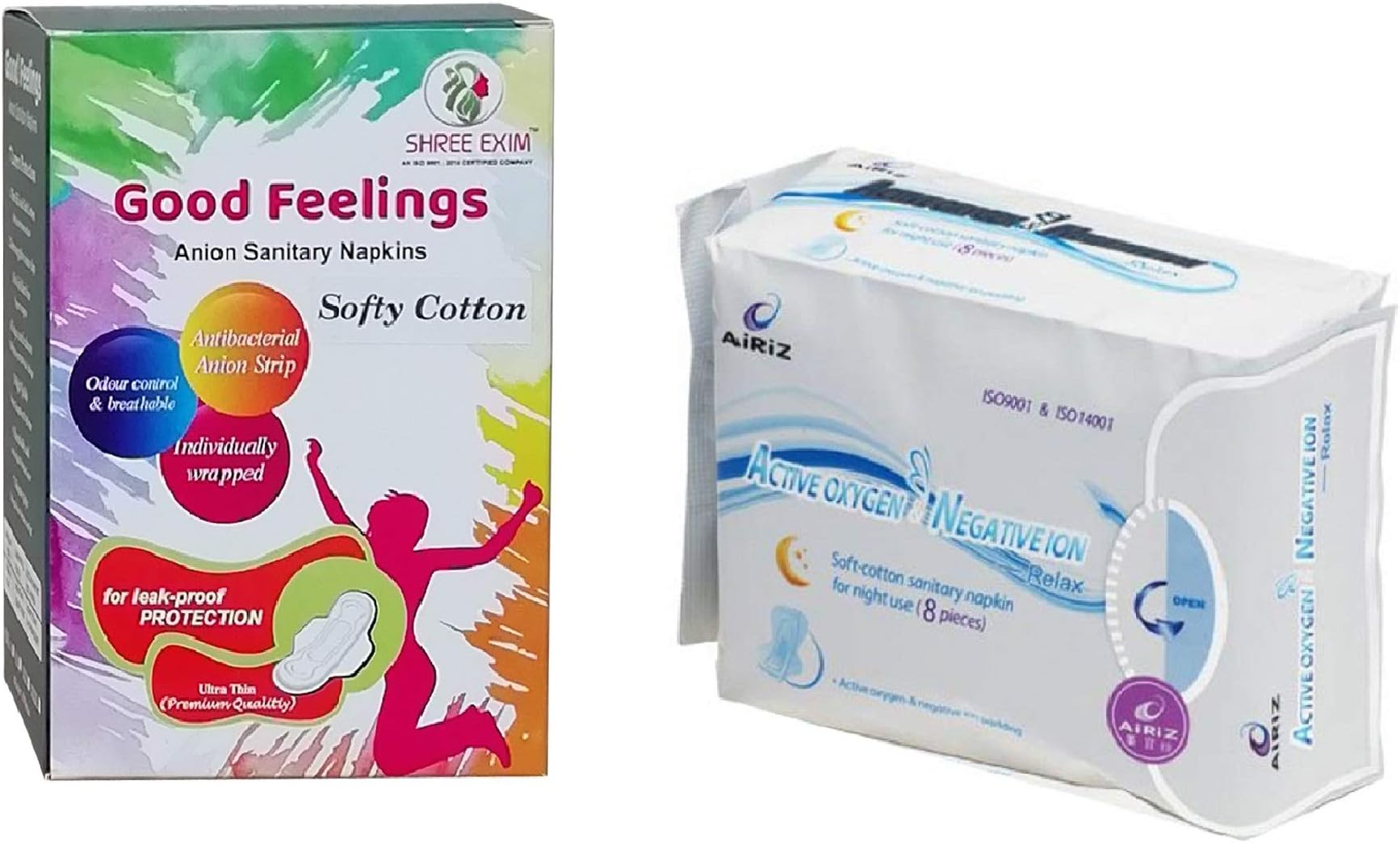 Airiz Good Feelings Softy Cotton and Active Oxygen Negative Ion Sanitary Napkin for Night (Pack of 2)