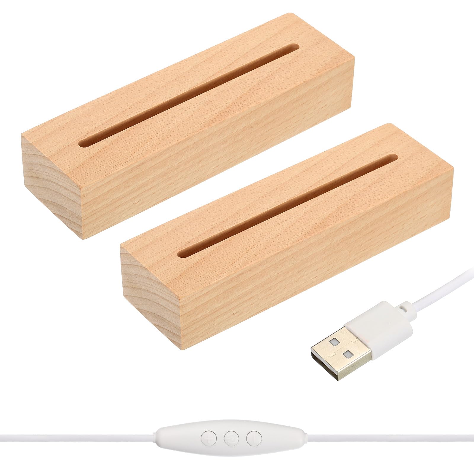 PATIKIL 2 Pcs Wooden Light Stand Base 5.9", 16 Colors LED Lights Display Base 1.5Meter Line Length with USB Cable for Acrylic Night Light 3D Crystal Glass Resin Art, Square