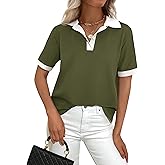 PRETTYGARDEN Summer Short Sleeve Polo Shirts for Women Collared V Neck Work Dressy Tops Knit Loose Business Casual Outfits