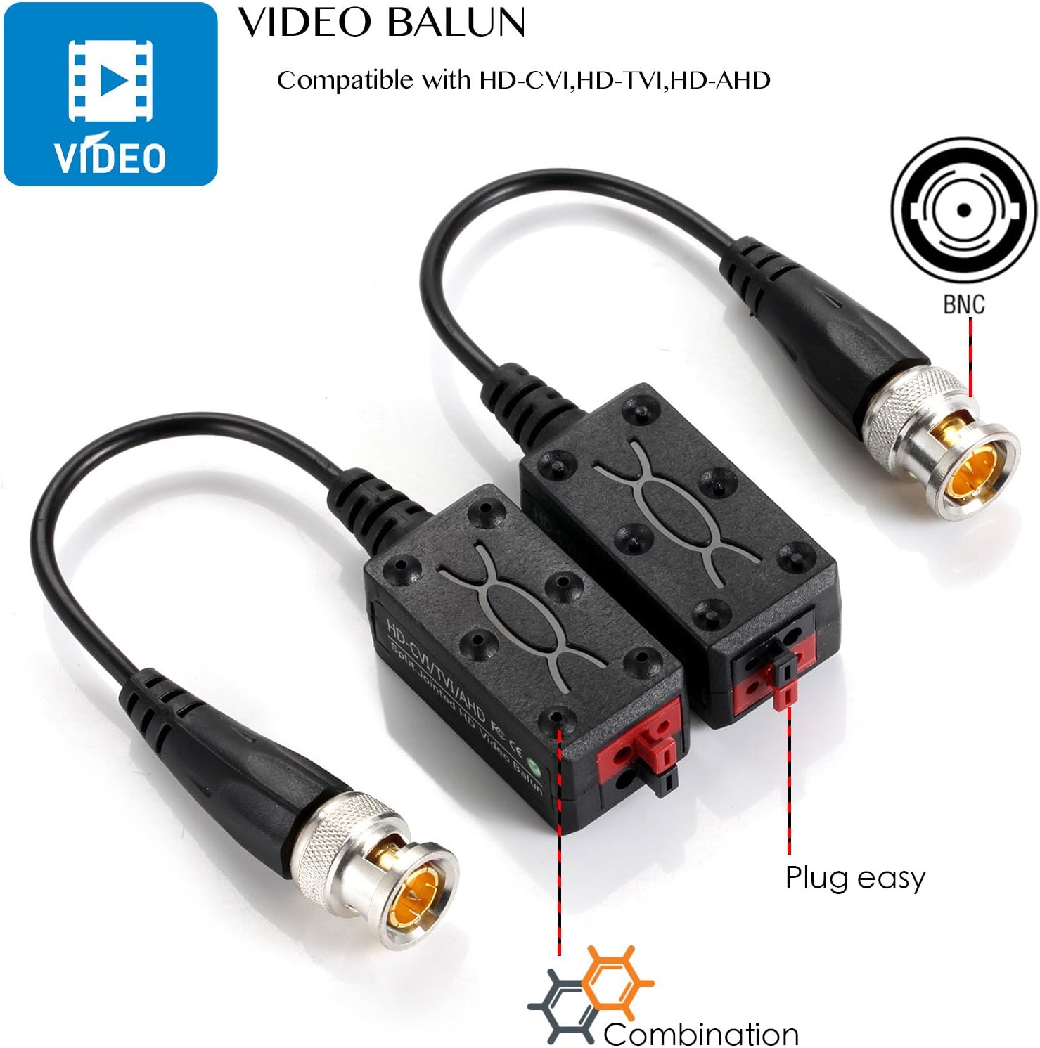 VIMVIP [Upgraded] 4 Pairs Split Joint Mini CCTV BNC HD-CVI/TVI/AHD Passive Video Balun Transceiver : Camera & Photo