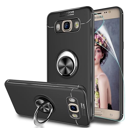 LeYi Hülle Galaxy J5 2016 Handyhülle mit HD Folie Schutzfolie,Cover Bumper 360 Grad Ring Stand Magnetische Schutzhülle für Ca