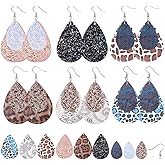 SUNNYCLUE 66Pcs DIY Make 6 Pairs Faux Leather Charms Double Layered Teardrop Drop Charm Dangle Bohemian Earring Making Starter Kit Leopard Print Boho Jewelry Making Supplies for Women Beginners