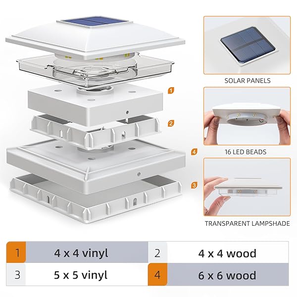 APONUO 16 PACK SOLAR POST CAP LIGHTS, 2 MODES(WARM/COOL LIGHT) OUTDOOR WATERPROOF FENCE POST SOLAR LIGHTS, SOLAR POWERED GARDEN, PATIO, DECK DECOR FOR 4X4, 5X5, 5.5X5.5 WOOD & VINYL POSTS, WHITE