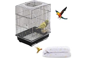 DECKALY Bird Cage Seed Catcher, Seed Catcher Guard Net Cover, Parrot Nylon Mesh Net Cover, Universal Soft Airy Cage Net Stretchy Skirt for Round Square Cages (Star-White, 15.7" x87")