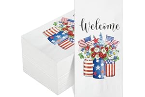 YISONG 100 Pieces 4th of July Napkins Independence Day Paper Guest Towels Disposable Memorial Day Hand Towels for Home Kitchen Patriotic Happy 4th of July Party Supplies, 3 Ply (Welcome)