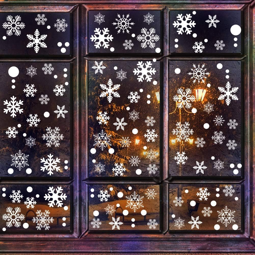 Window Treatments - 180pcs White Snowflakes Christmas Window Clings Decals,Christmas Stickers for Glass Windows, Xmas Winter Wonderland Ornaments Party Supplies Holiday Home Decorations