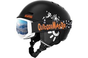 OutdoorMaster Kids Ski Helmet and Goggles Set, Snowboard Helmet, Durable PC Shell & EPS Foam, Snow Helmet 12 Cooling Vents, Dial Fit Skiing Helmet, Safety-Certified Snow Sport Helmets for Boys & Girls