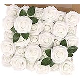 MACTING White Artificial Flower Roses 30PCS Fake Flowers with Stem Real Touch Foam Roses for DIY Wedding Bouquet Arrangements Table Centerpieces Party Bridal Shower Home Spring Valentines Day Decor