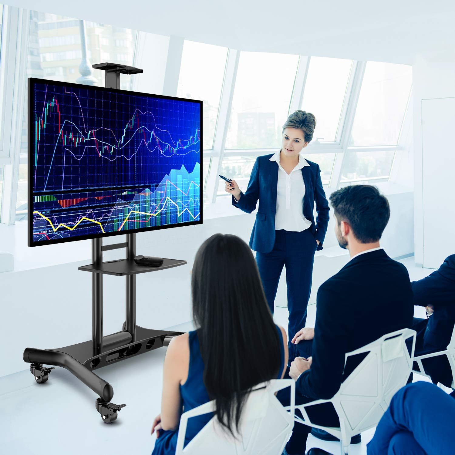 Rolling/Mobile TV Cart with Wheels for 32-70 Inch LCD LED 4K Flat Screen TVs - UL Certificated TV Floor Stand with Shelf Holds Up to 100 lbs, Height Adjustable Trolley Max VESA 600x400mm: Electronics