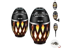 NUNET Portable Audio Tiki Torch Wall Mount Kit/Magnetic Base IP65 Waterproof NULED Flame Bluetooth Speaker w. Warm Yellow LED Flickers Atmosphere Indoor/Outdoor Table Lamp Stereo Sound 2Pack (2023 Upgraded)