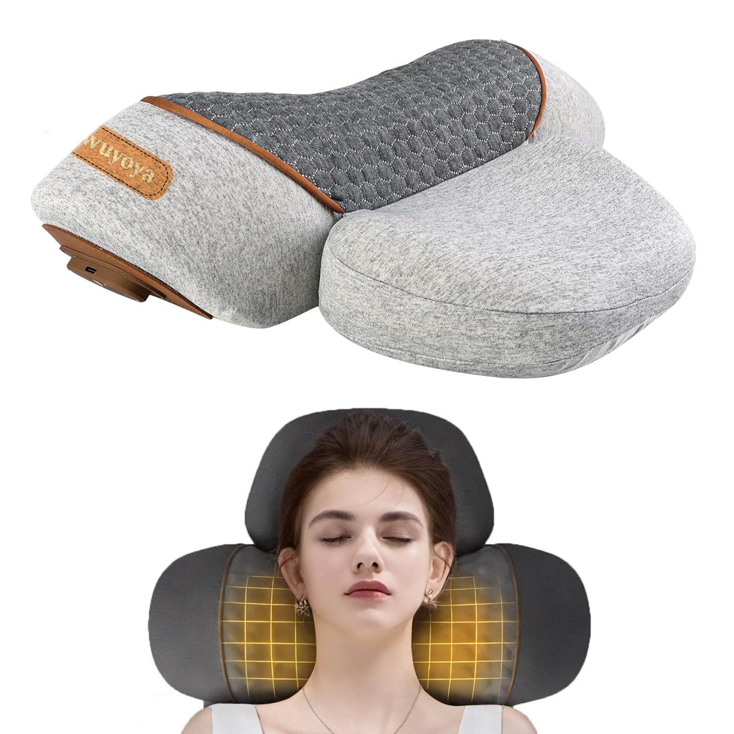 Photo 1 of Lewuyoya Non-Rechargeable (Plug-in Model) 3-in-1 Neck Vibrating Massager Pillow with Heat & Traction, Cervical Pillow Traction Massager for Neck Hump,Light Grey