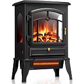 Electric Fireplace Heater Stove with 3D Flame, 1000/1500W &amp; Flame-Only Mode | Freestanding Electric Fireplace Heater with 5100 BTU Output, Thermostat, ETL, Overheat Protection, for Indoor Use, 22 in