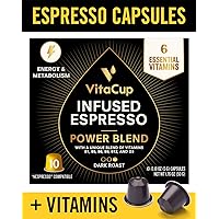 VitaCup Power Blend Vitamin Infused Espresso Capsules 10ct Keto|Paleo|Whole30 100% Organic Dark Roast pods with B1, B5, B6, B9, B12, and D3 Compatible with Nespresso and other Espresso Brewers