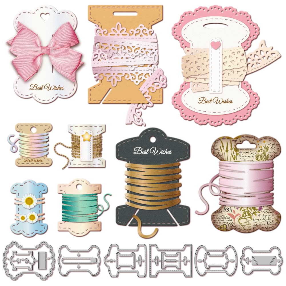 GLOBLELAND Spool Bow Display Card Metal Die Cuts Metal Ribbon Organizer Cutting Die Spool Thread Cutting Dies for DIY Scrapbooking Photo Album Decorative Embossing Paper Card — image 1