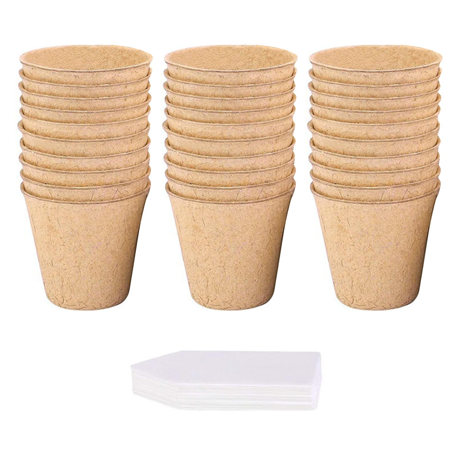 30PCS Seedling Cup Paper Pulp 10cm Plant Pots with 20 Plant Labels Biodegradable Flower Pot Disposable Thickened Succulent Flower Pot Seed Tray Seedling Container (10cm with 4 holes,30pcs+20 labels)