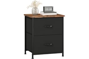 Somdot Nightstand, Small Dresser for Bedroom with 2 Drawers, Bedside Table Night Stand End Table with Fabric Bins for Bedroom Kids Closet Dorm Guest Room, Black Rustic Brown