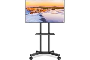 TAVR FURNITURE Mobile TV Stand with Upgraded Wheels for 32-75 Inch TVs up to 88 lbs, Height Adjustable Rolling TV Stand with Laptop Shelf, Mobile TV Cart with Heavy Duty Structure for Living Room, Patio, Office