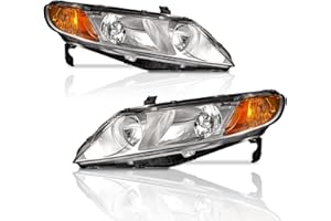 WEELMOTO Headlights for 2006-2011 Honda Civic 4-Door, Headlight Assembly for 06-11 Civic 4 Door Replacement Chrome Housing Am