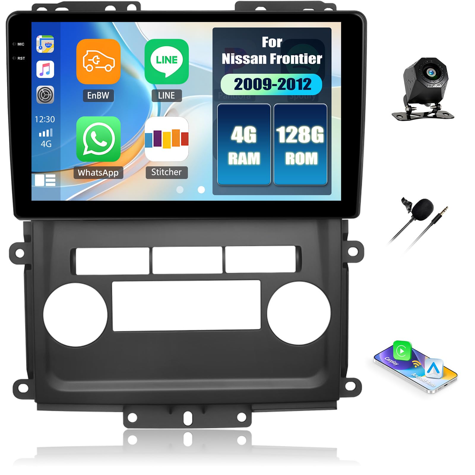 View 1 of [4G+128G] Car Radio for Nissan Frontier 2009 2010 2011 2012 with Wireless CarPlay Android Auto,9" Touchscreen Android 15 Car Stereo with Mirror Link WiFi GPS,Bluetooth,FM/RDS SWC EQ+Backup Camera