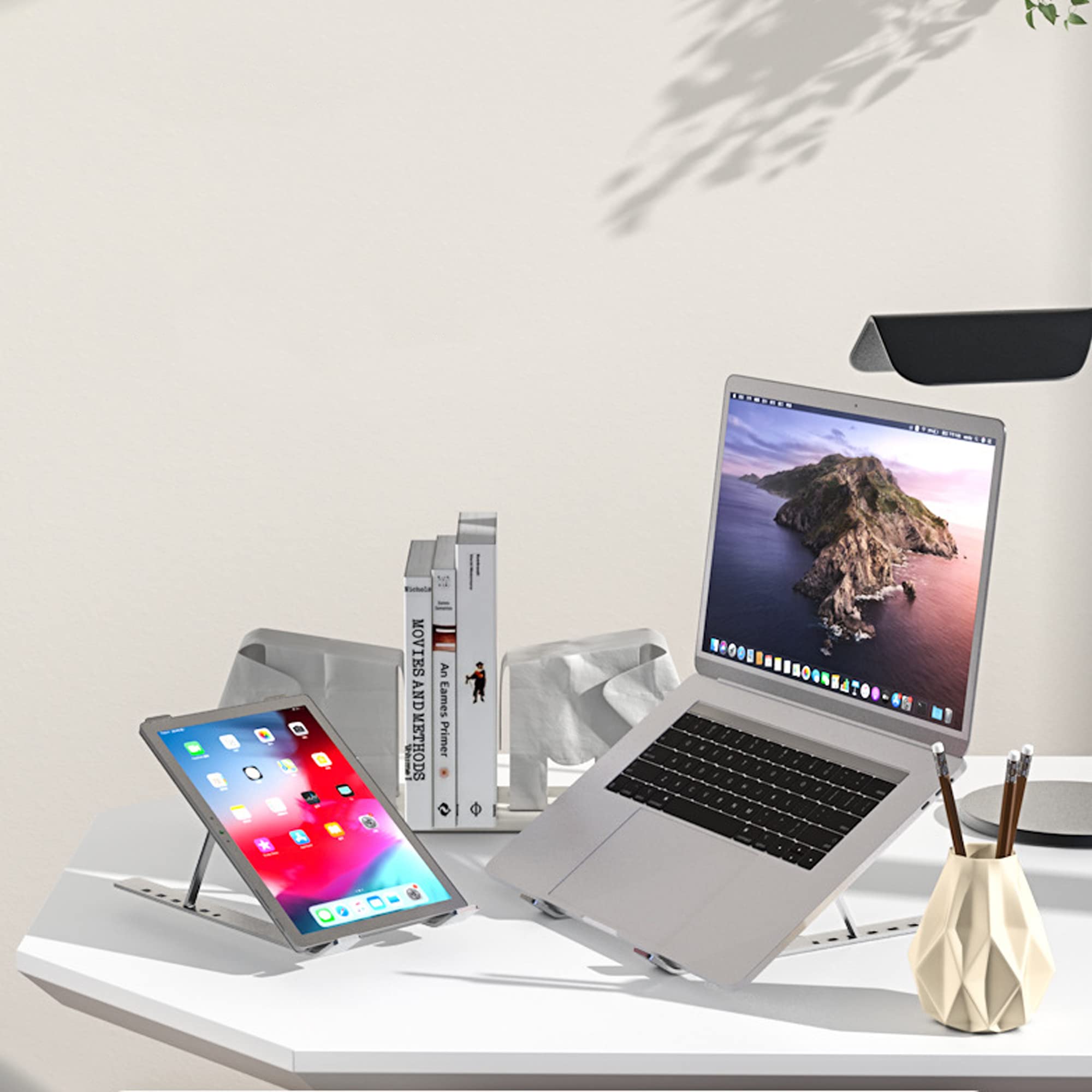 BONFOTO Laptop Stand for Desk, Adjustable Aluminum Foldable Portable Notebook Stand,Compatible with MacBook Air Pro, HP, Lenovo, Dell, More 10-15.6” Laptops and Tablets(Silver)