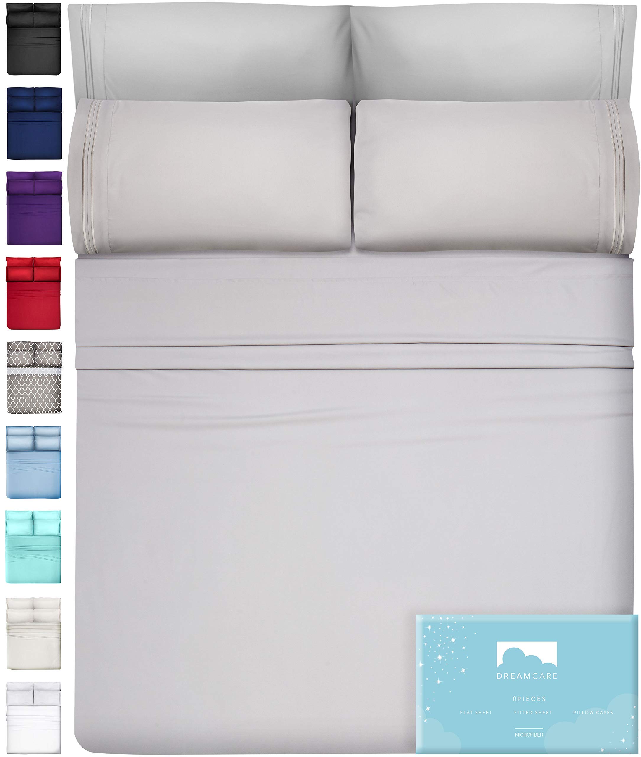 DREAMCAREQueen Sheet Set – 6 pcs Cooling Bed Sheets – up to 15” Deep Sheets Queen Size Bed Set – 2500 Supreme Collection – Extra Soft 100% Brushed Microfiber Hotel Luxury with Side Pocket – L Gray