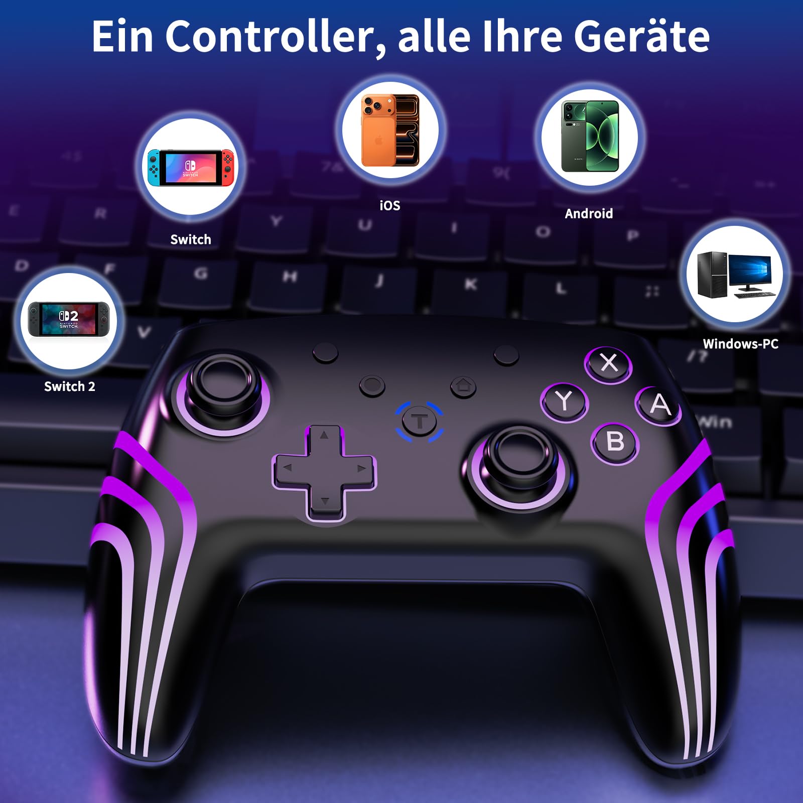 Reddening Switch 2 Controller 2 Stück mit Ladestation, Switch Controller für Switch 2/Switch/Lite/OLED/PC, Switch 2 Pro Controller mit RGB/Wake-up/Gyro-Achse/Dual-Vibration/Turbo/Screenshot 3