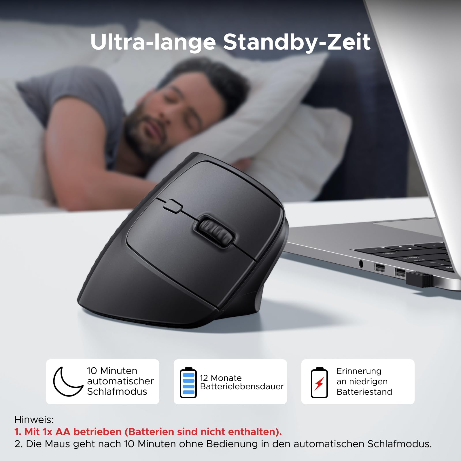 UGREEN 2.4G & Bluetooth Maus Kabellos Vertikale Ergonomische Maus für Windows/Mac OS uzw, 1000/1600/2000/4000 DPI, 6 Tasten (2.4G+BT 5.4) 5