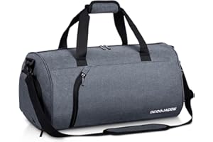 BECOJADDE Gym Bag for Men Women with Shoe and Wet Compartment, 35L Sports Duffle Bags for Travel Swimming Fitness and Workout with Shoulder Strap, Grey