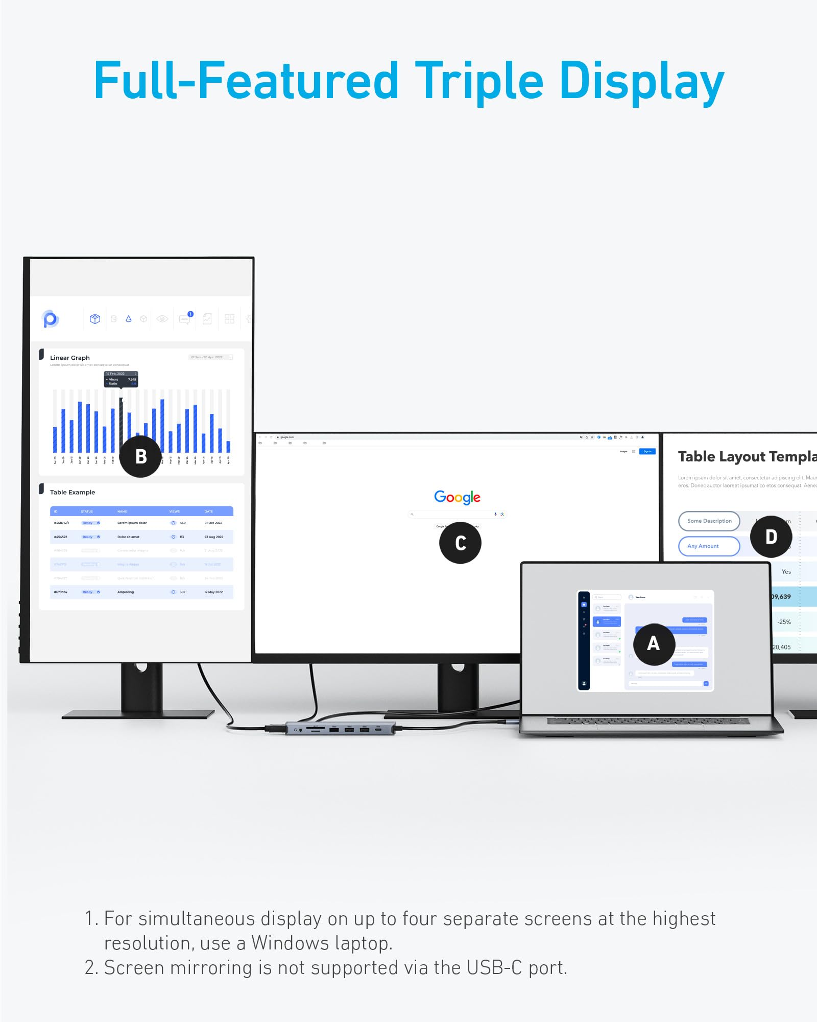 Anker Triple Display USB-C Hub (14-in-1), Dreifaches Display, 4K@60Hz HDMI mit 80W Max Power Delivery, 5 Gbit/s USB-C USB-A Datenports, Für MacBook, Lenovo, Dell XPS, HP Laptops (Ohne Ladegerät) 4