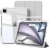 kenke Hybrid Case for iPad Air 13 Inch M3/M2 (2025/2024), Pro 12.9 Inch (6th/5th Generation, 2022/2021) with Pencil Holder, 2 in 1 Detachable Cover with Clear Hard Back, Auto Sleep/Wake, Gray